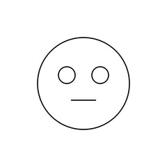 Simple neutral face with circular head two round eyes and a straight mouth line drawn in black on white background