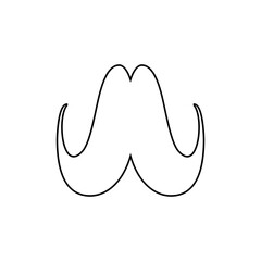 Illustration of a handlebar mustache with curled ends in a simple black outline on a white background
