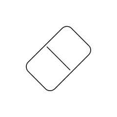 Illustration of a simple white eraser with a diagonal line dividing it in half on a white background
