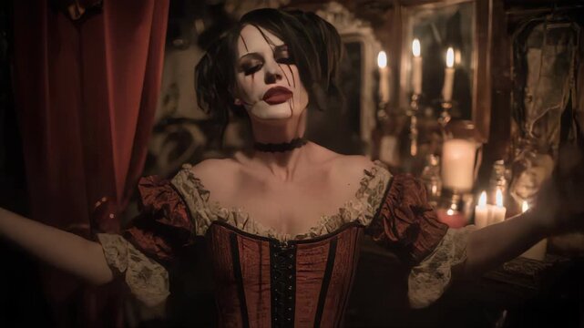 jack the ripper era 1988 in victorian london, pretty woman dancing in her room, expressive dancing pose