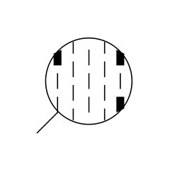 Illustration of a circle with vertical lines and black squares inside and a line extending from the circle