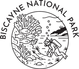 Biscayne National Park - snorkelling Corals monoline vintage outdoor badge design