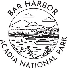 Acadia National Park - Bar Harbor monoline vintage outdoor badge design