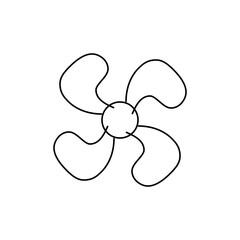 Illustration of a simple fan with four blades connected to a central circle in black outline style
