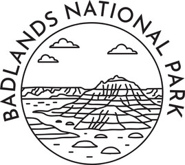 Badlands National Park monoline vintage outdoor badge design