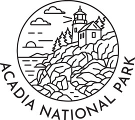 Acadia National Park monoline vintage outdoor badge design