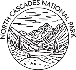 North Cascades National Park monoline vintage outdoor badge design