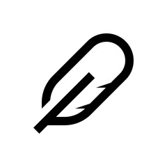 Illustration of a stylized black feather with a rounded top and sharp edges on a white background