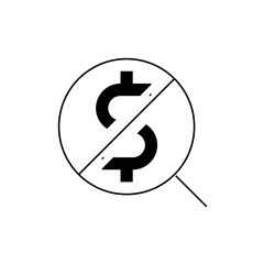 Illustration of a dollar sign inside a circle with a line through it on a white background image