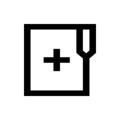 Black outline of a document with a folded corner and a plus sign indicating adding or creating a new file