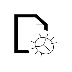 Illustration of a document icon with a folded corner and a bug icon with radiating lines next to it