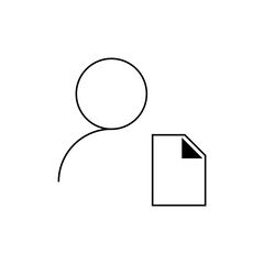 Person icon with document outline showing user profile and associated file in simple black and white design
