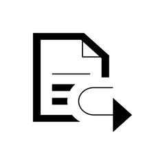 Black and white icon depicting a document with text lines and an arrow indicating sending or exporting file