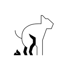 Illustration of a cat defecating with geometric shapes and simple lines in black and white colors design