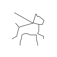 Geometric line drawing of a dog on a leash in black and white minimalist style illustration art concept