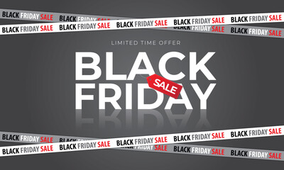 Contemporary banner for Black Friday sale with ribbons. Typography minimal text symbol for Black Friday sale with discount offer. Design template for Black Friday sale, promotion, advertising