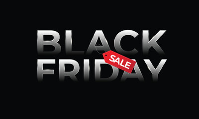 Shiny Silver Black Friday with sale tag. Typography minimal text symbol for Black Friday sale with discount offer. Design template for Black Friday sale, promotion, advertising