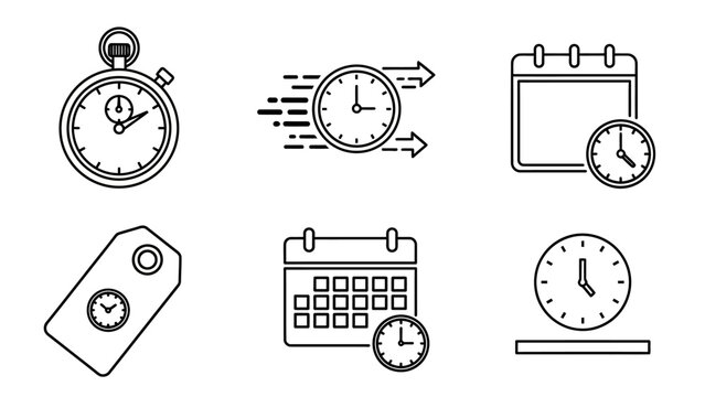 Collection of vector icons representing time management, deadlines, and scheduling elements