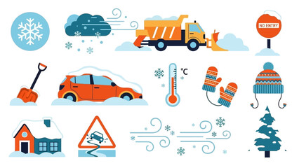 Winter Weather Icons Snowflakes, Snowplows, and Cold Day Elements for Seasonal Designs