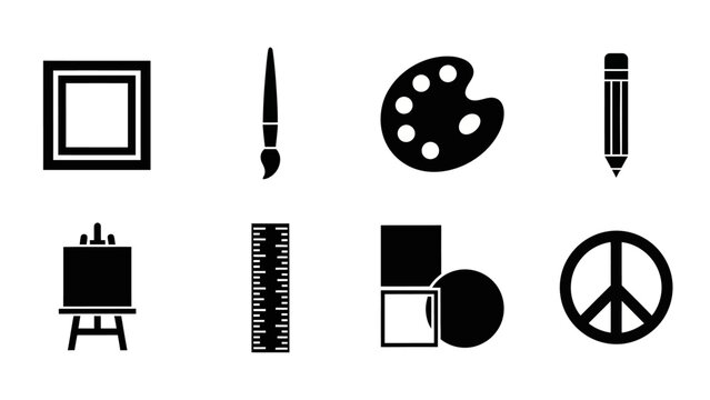 Diverse collection of monochrome line art icons depicting various handcrafted objects, tools, and materials essential for traditional arts and crafts, ideal for graphic design projects
