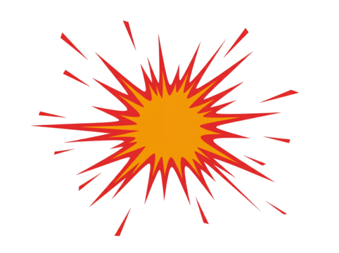 Orange and red explosion PNG isolated on transparent background, burst of energy for comic book effects and graphic design - Powered by Adobe