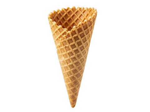 Crispy waffle cone isolated PNG, empty ice cream cone on transparent background, sweet dessert container for frozen treats and summer snacks