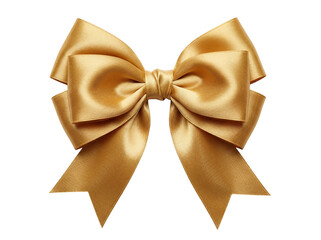 Elegant golden ribbon bow isolated PNG, festive decoration for gift wrapping and holiday design on transparent background
