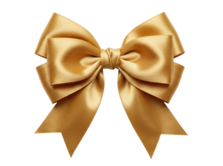 Elegant golden ribbon bow isolated PNG, festive decoration for gift wrapping and holiday design on transparent background