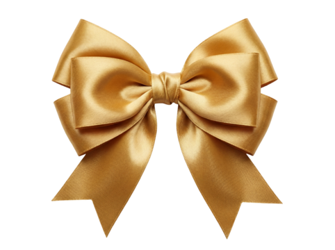 Elegant golden ribbon bow isolated PNG, festive decoration for gift wrapping and holiday design on transparent background