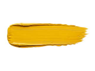 Vibrant yellow paint stroke PNG isolated on transparent background, thick brushstroke of golden yellow acrylic paint for design elements