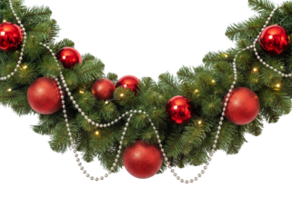 Festive Christmas wreath with red ornaments isolated PNG, holiday decoration for seasonal design and greeting cards on transparent background