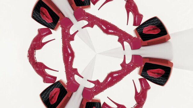 female model with Red TV abstract pattern