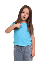 Fototapeta premium Portrait of cute little girl on white background
