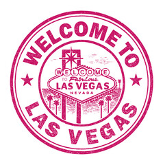 Rubber stamp design featuring welcome to fabulous Las Vegas in red color with iconic sign imagery