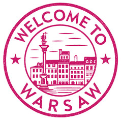 Welcome to Warsaw Old Town rubber stamp design with historical architecture