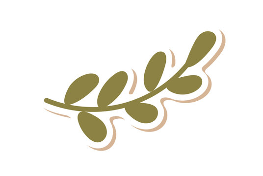 Flat cartoon mistletoe branch sticker with kraft and green nature plant decor. Birthday gift box element in a modern style for event decoration or holiday surprise accent.