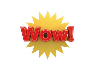 Red 3D Wow text isolated PNG on transparent background, surprise expression for social media and marketing use