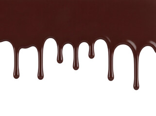 Dark chocolate drips isolated PNG on transparent background, sweet dessert topping for food design and confectionery use