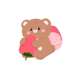 Adorable Bear with Strawberry Dessert