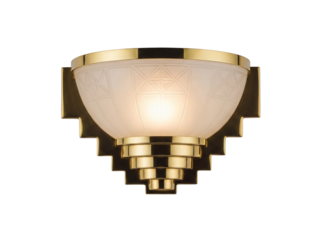 Art Deco gold wall sconce isolated PNG, vintage lighting fixture with geometric design on transparent background for interior design projects