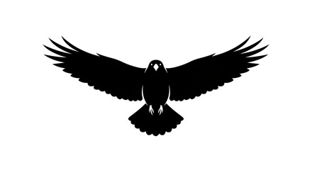 Naklejka premium Black Crow Silhouette Flying Wings Spread Wide Isolated White Background.