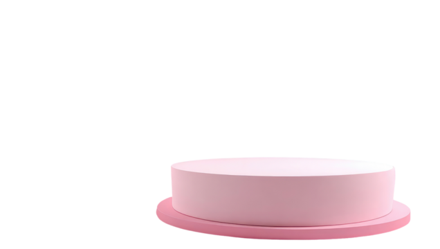 A 3D render of a pink cylindrical platform atop a slightly wider, similar-colored base, set against a stark black background