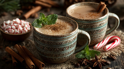 Cozy winter beverages with spices