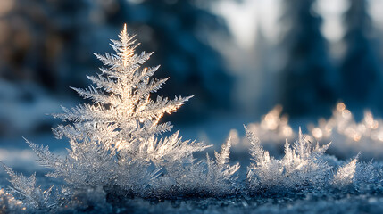 Ice crystals on evergreen needles
