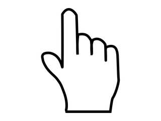 User interface, navigation, communication, touch gestures, icons, technology. Outlined hand with index finger pointing upward. User interface and navigation concepts for tech and design