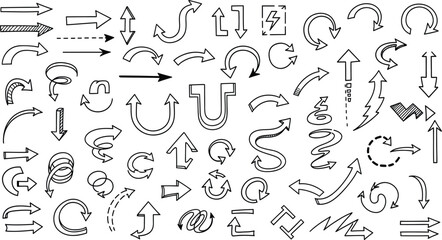 Hand drawn arrow collection sketch style doodle set