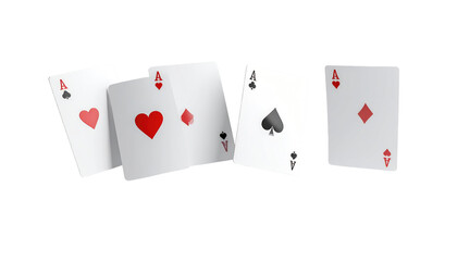 Graphic with four playing cards, each an Ace of different suits hearts, diamonds, spades, and clubs, arranged against a black background
