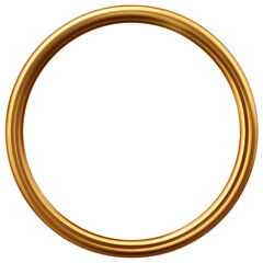 Obraz premium A lustrous, three-dimensional, golden circular frame is centered against a stark black background. It appears to be made of polished metal