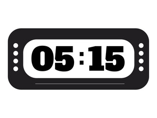 Time management, punctuality, daily schedule, modern electronics, alarm clock, digital tools. A black and white digital clock with bold numerals showing 515. Time management and punctuality concept