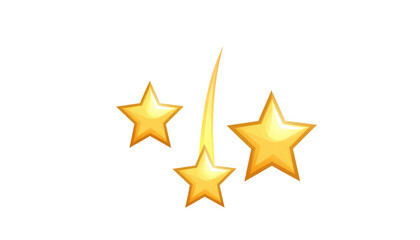 Three stylized, golden stars against a stark black background, one with a curved trail effect
